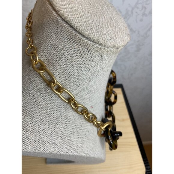 J Crew Tortoise Shell Acrylic Loops Gold Tone Chain Chunky Fashion Necklace - Picture 3 of 6